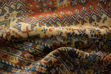 Hand-knotted pile of vintage Indian Shiraz rug, displaying germinating plants and blossoms.