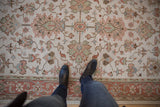 Indian Mahal carpet's pale terracotta border and ivory field with floral palmettes.