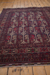 Ivory fringe and cherry red border with intricate vinery on a Pakistani Belouch rug.