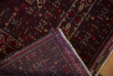 Hand-knotted foundation, secure selvage edge, and fringe of a Belouch design rug.