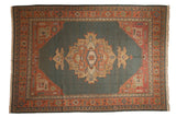 Vintage Indian Soumac carpet with dusty teal abrashed field and terracotta Serapi design, 9'8