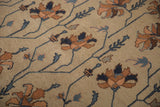Continuous Serapi design of germinating plants and floral petals in beige, terra cotta, and navy.