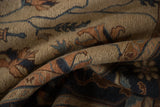 Textured hand-woven Indian Soumac carpet, Serapi floral vinery in ivory, terracotta, navy.