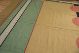 Contemporary Kilim with pale green, ivory, charcoal stripes and abstract madder red forms.