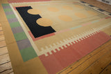 Vintage Contemporary Kilim with abstract circles, black rectangle, and geometric multi-color border.
