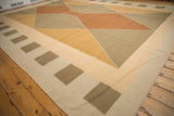 Vintage contemporary Kilim with intact side cord selvage and geometric block border.