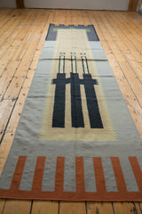 Contemporary Kilim runner featuring abstract charcoal parallel lines on ivory and slate.