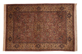 Vintage Tabriz design carpet, central medallion, scrolling floral field in rust, ivory, navy.