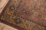 Corner detail of vintage Romanian Tabriz design carpet with scrolling vinery, palmettes, and light fringe.