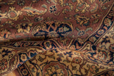 Vintage Romanian Tabriz rug's dark beige and navy blue scrolling vinery design.