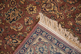 Vintage Romanian Tabriz rug's hand knotted fringe and detailed reverse side.