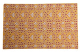 Indian Samarkand design carpet with a scrolling floral pattern in cochineal red and ivory on a saffron yellow field.
