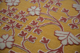 Mixed-texture weave showing raised cochineal red and ivory pile against a saffron yellow flatweave.