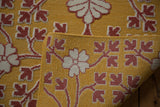 A folded corner of a Samarkand rug showing the raised floral pile and reverse Soumac weave.