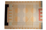 Vintage Contemporary Kilim with abstract circles and geometric border in neutral, cool tones, 9' x 11'10