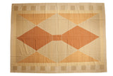 Hand woven Vintage Contemporary Kilim, Argyle diamond pattern, ivory, beige, copper, 10'4