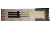 Abstract geometric Kilim runner in charcoal, ivory, terra cotta, and sage, 3'1