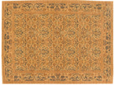 Vintage Spanish Arts and Crafts carpet with allover floral arabesques in dusty gold and slate.