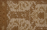 Spanish Arts and Crafts rug, coffee brown tree of life motif on a striped ivory field.