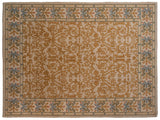 A vintage Spanish Arts and Crafts carpet with allover gold vinery and a blue decorative border.