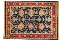 6x8.5 Vintage Tea Washed Indian Serapi Soumac Design Carpet // ONH Item mc001422