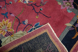 Hand-knotted back and fringe detail of the Nichols Art Deco rug runner.