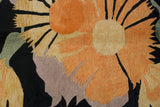 Indian Art Deco starburst floral in golden-orange, black, blush, and sage tones.