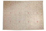 Vintage distressed Bulgarian Kerman carpet with an allover floral design in ivory and cochineal red.