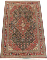 Angled perspective of an oversized Bulgarian Tabriz carpet showing the complete Herati motif.