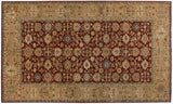 New Agra carpet with an allover field of oversize palmettes in cherry red, beige, and silver blue.