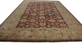 Perspective view showing the scale of the hand-knotted Agra carpet's repeating oversized palmette design.