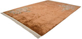 Vintage Art Deco carpet corner, rich copper field, shadow embossed dimensional carving.
