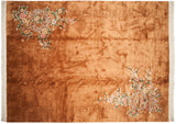 Copper Art Deco carpet with opposing floral patterns and shadow embossed carving.