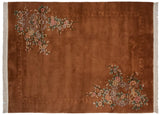 Vintage Chinese Art Deco carpet, copper field with ornate floral branches and dimensional carving, 9x12.