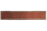 Vintage Persian Engelas runner, allover cherry red Herati motif, sapphire blue, geometric borders.