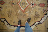Armenian Serapi rug's even golden-beige pile, highlighting bold geometric motifs and contrasting details.