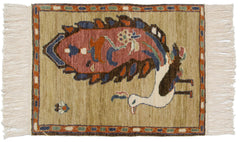 xxdd2x2.5 Vintage Pictorial Armenian Peacock Design Square Rug Mat // ONH Item mc001468