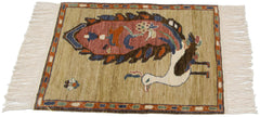 xxdd2x2.5 Vintage Pictorial Armenian Peacock Design Square Rug Mat // ONH Item mc001468 Image 1