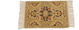 Quatrefoil medallion and floral arabesques on a beige vintage Armenian rug mat.