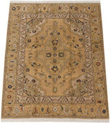 Vintage Armenian rug from an angle, showing the Samovar turtle border and geometric field pattern.