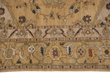 Reciprocating Samovar turtle motif and ribboned vinery in the vintage carpet's main border.