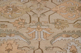 Close-up of hand-knotted Armenian Sultanabad carpet, highlighting oversized palmette and scrolled leaves.