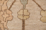 Beige and coffee brown palmette with geometric contours on vintage Armenian Sultanabad rug pile.