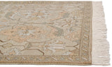 Vintage Armenian Sultanabad rug detail: beige Herati design, apricot palmettes, geometric border, ivory fringe.