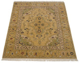 Saffron field and multicolor Samovar turtle border detail on vintage rug corner.