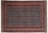 Fine Bokhara vintage carpet with red and navy gul medallions on a lustrous powder blue field.