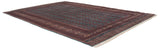 Corner view of a fine Bokhara carpet, highlighting the repeating gul pattern across its lustrous powder blue field.