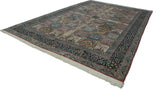 Vintage Bulgarian Kerman design carpet showing its full paneled layout and Safavid style border.