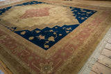 Vintage Indian Serapi carpet corner, dusty rose and beige Samovar stylized main border with fringe.