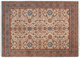Vintage Indian Sultanabad rug with an allover palmette design on an ivory field with blue and dusty red accents.